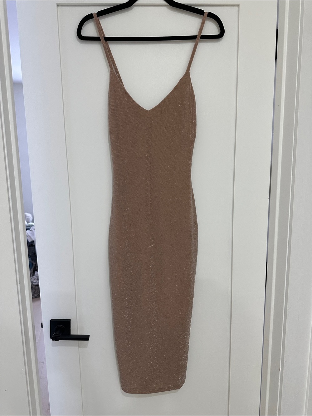 naked wardrobe Nude Shimmer Slip Midi Dress